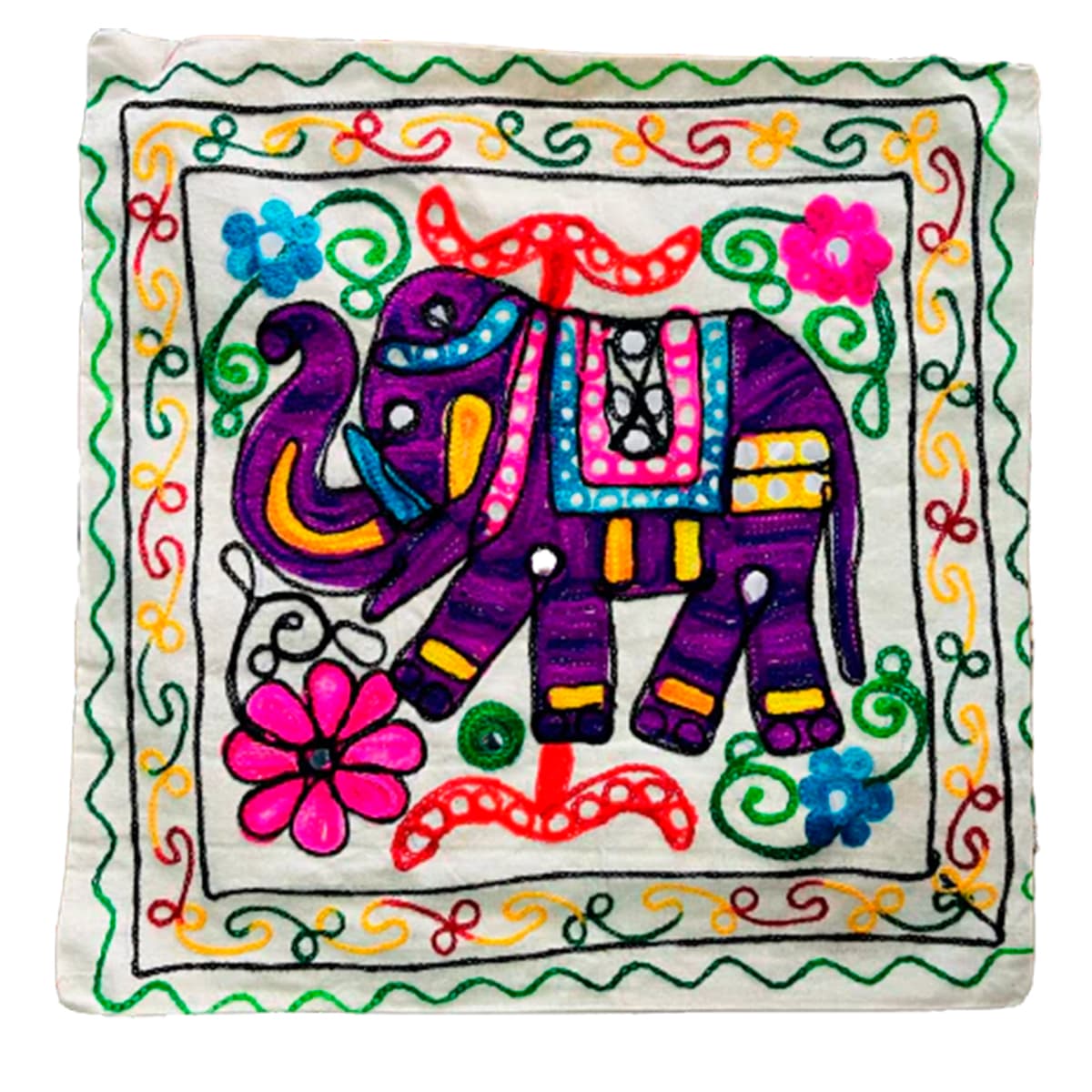 Funda de cojín bordado a mano - Elefante