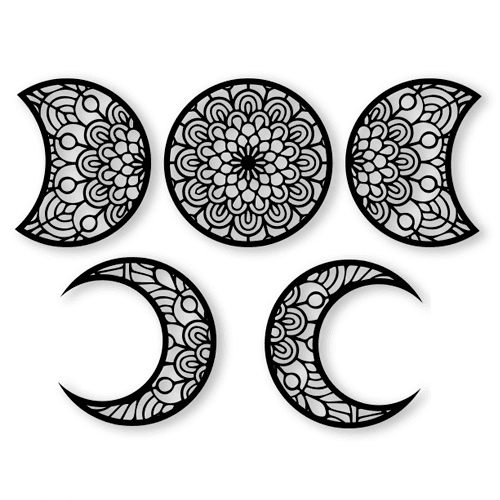 Ciclo Lunar Negro Mandala 5 Pcs.