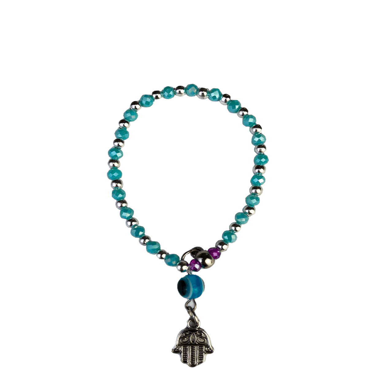 Pulsera Cristal Chico con Dije Ojo Turco y Mano